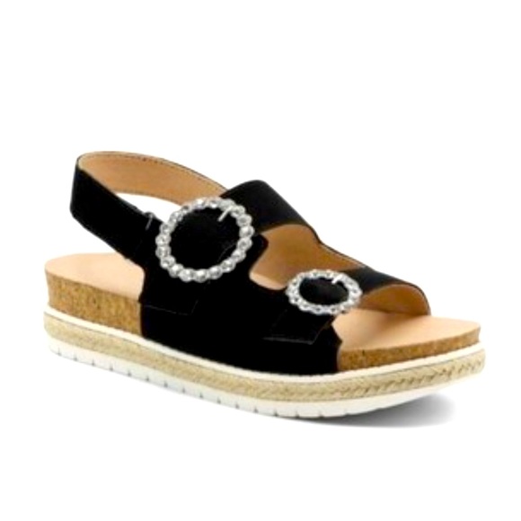 Adrienne Vittadini Shoes - Adrienne Vittadini Black Jeweled Prize Strappy Platform Sandals Women Size 9.5